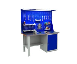 Töölaud 1600x700 mm LED-valgusti, perforeeritud pleki ja kapiga, PRexpert608