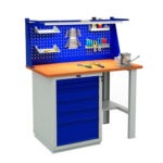 Töölaud 1200x700 mm LED-valgusti, perforeeritud pleki ja sahtliboksiga, PREXP205