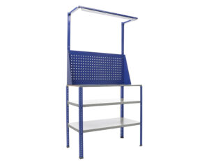 Töölaud 1000x500 mm LED-valgusti, perforeeritud pleki ja riiulitega, PRGAR115