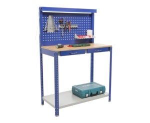 Töölaud 1000x500 mm LED-valgusti, perforeeritud pleki, vineerkatte, sahtlite ja riiuliga, PRGARSET1