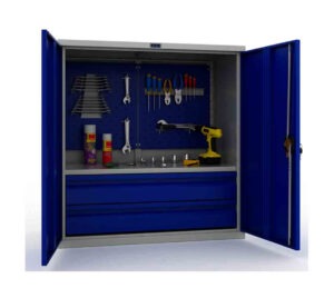 Metallkapp tööriistadele 1000x950x500 mm, kahe sahtli ja perforeeritud plekiga, PR021020