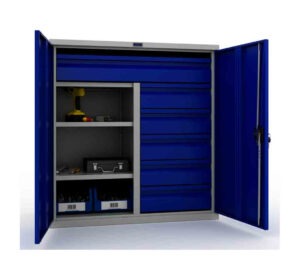 Metallkapp tööriistadele 1000x950x500 mm, vaheseina ja ühe suure ning viie väikse sahtliga, PR100215