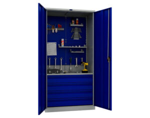 Metallkapp tööriistadele 1900x950x500 mm, nelja sahtli ja perforeeritud plekiga, PR041040