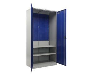 Metal cabinet for tools 1900x950x500 mm, with two shelves and perforated sheet metal plate - Image 2