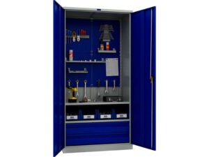 Metal cabinet for tools 1900x950x500 mm, with two shelves, two drawers and perforated sheet, PR042020