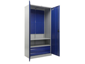 Metal cabinet for tools 1900x950x500 mm, with two shelves, two drawers and perforated sheet, PR042020 - Image 2