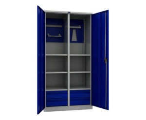 Metallkapp tööriistadele 1900x950x500 mm, vaheseina, riiulite, 4 väikse sahtli, perforeeritud pleki ja tarvikuhoidikutega, PR120604