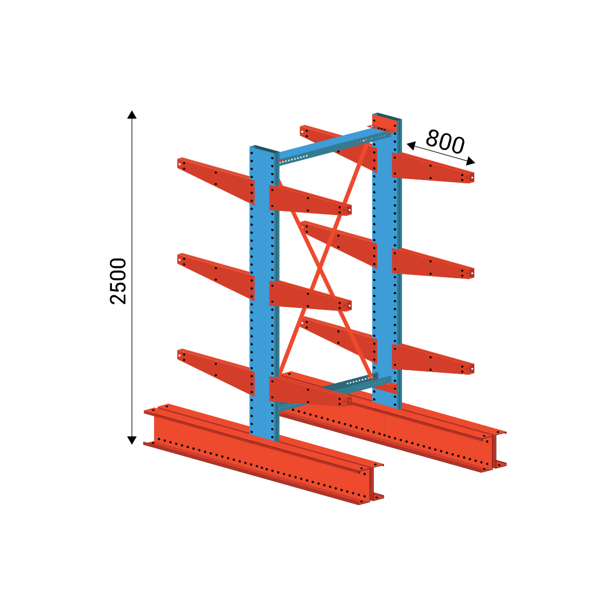 685 Kerge konsoolriiuli põhiosa, kahepoolne, 2400 x 1500 x 800 mm - Image 1